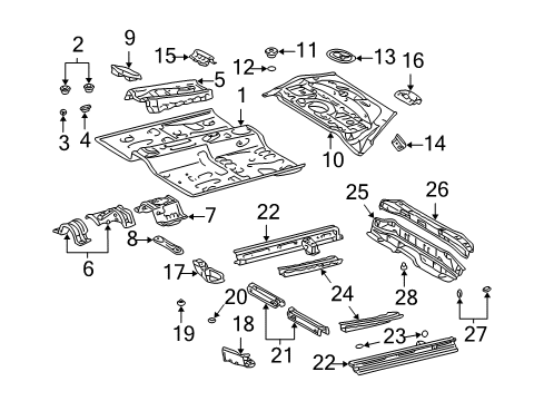 2002 Toyota Echo Pillars, Rocker & Floor - Floor & Rails Diagram 2 - Thumbnail