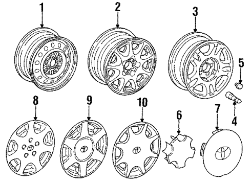 1994 Toyota Camry Wheels, Covers & Trim Diagram