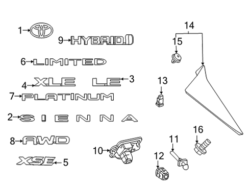 2023 Toyota Sienna Nameplate, Rear Diagram for 75445-0E010