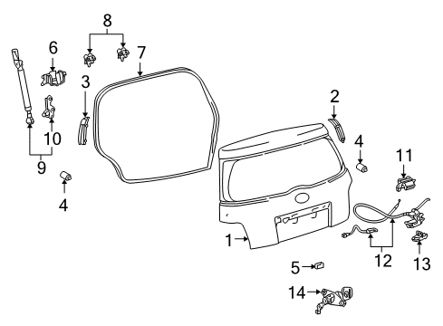 2006 Scion xA Back Door Stay Assembly Right Diagram for 68950-59076