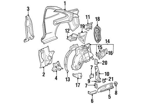 1999 Toyota Celica Panel, Roof Side, Inner Rear LH Diagram for 61736-20200