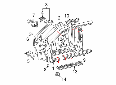 2003 Toyota Avalon Pillar, Front Body, Upper Inner LH Diagram for 61162-AC012