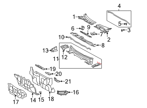 2011 Toyota Corolla Seal, Cowl Water Extract Diagram for 55797-02040