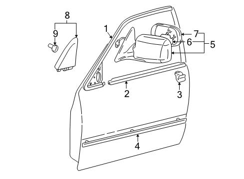 1999 Toyota Camry Passenger Side Mirror Assembly Outside Rear View Diagram for 87910-33280-C0