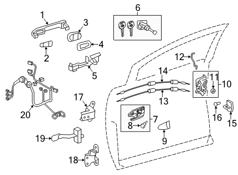 2013 Toyota Avalon Cylinder & Key Set Diagram for 69052-07010