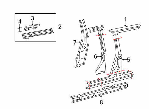 2007 Toyota Highlander Pillar, Center Body, Outer RH Diagram for 61311-48020