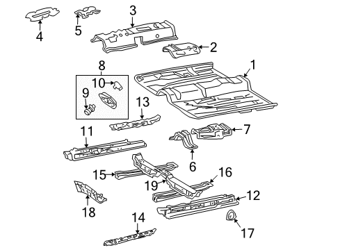 2002 Toyota Solara Pillars, Rocker & Floor - Floor & Rails Diagram