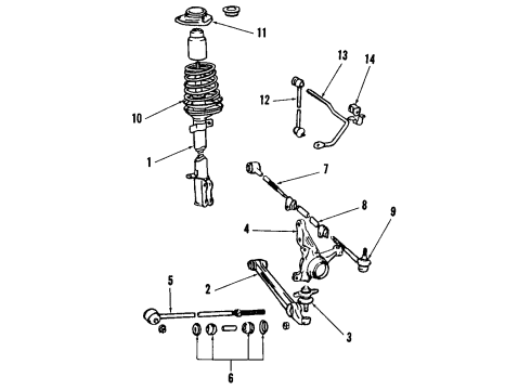 1993 Toyota MR2 Rear Suspension Components, Lower Control Arm, Stabilizer Bar Diagram