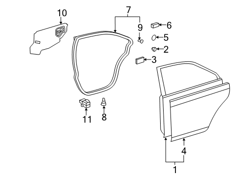 2010 Toyota Camry Rear Door, Body Diagram 1 - Thumbnail