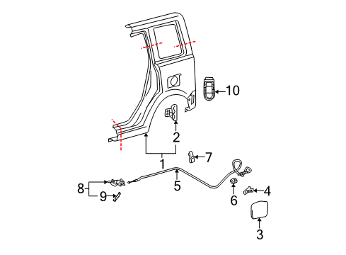 2005 Scion xB Quarter Panel, Driver Side Diagram for 61602-52270