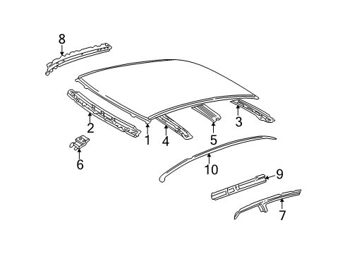 2002 Toyota Prius Moulding, Roof Drip Side Finish, Center RH Diagram for 75555-47010