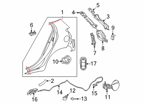 2010 Toyota Yaris Quarter Panel & Components, Exterior Trim, Body Diagram 2 - Thumbnail