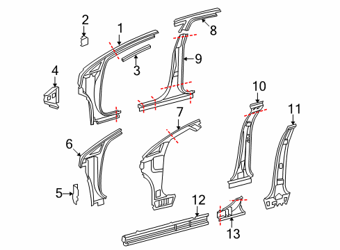 2010 Toyota Venza Center Pillar & Rocker, Hinge Pillar Diagram