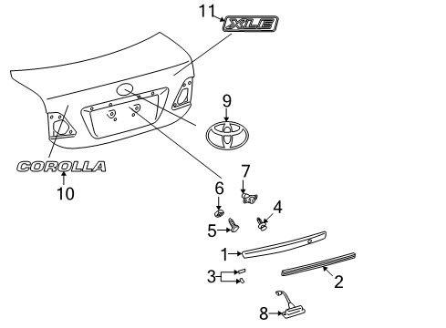 2009 Toyota Corolla Garnish, Luggage Compartment Door, Outside Diagram for 76811-12860-B0