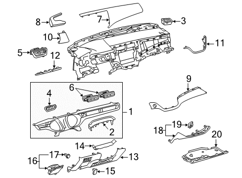 2014 Toyota Avalon Panel, Instrument Panel Finish Diagram for 55434-07040-C0