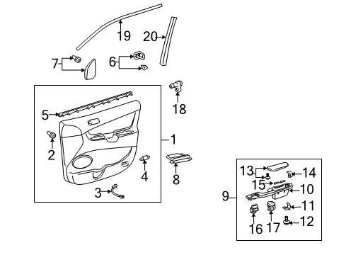 2006 Toyota Sienna Panel Assy, Front Door Armrest Base, LH Diagram for 74240-AE053-E0