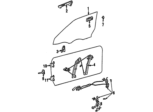 1989 Toyota MR2 Regulator Sub-Assy, Front Door Window, RH Diagram for 69801-17031