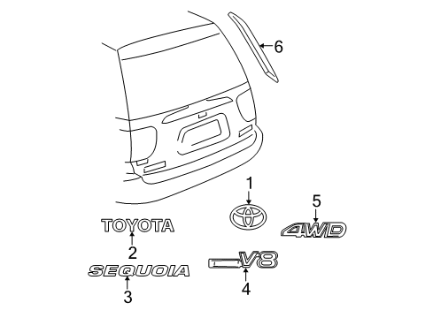 2007 Toyota Sequoia Back Door Name Plate, No.3 Diagram for 75443-34010