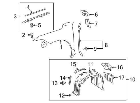 2019 Toyota Avalon Shield, Fr Fender Sp Diagram for 53885-07020