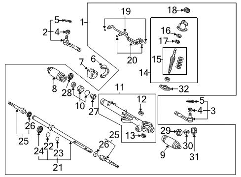 2004 Toyota Tundra Power Steering Rack Sub-Assembly Diagram for 44204-0C011