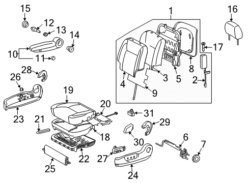 2004 Toyota Sienna Cover, Reclining Adjuster Inside, LH Diagram for 71875-AE060-E0