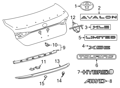 2019 Toyota Avalon Rear Spoiler, Exterior Trim, Body Diagram