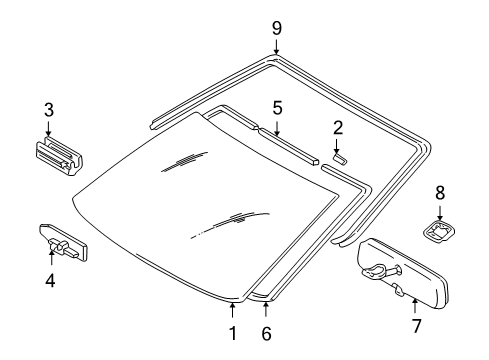 2000 Toyota Echo Stopper, Windshield Glass Diagram for 56115-33040