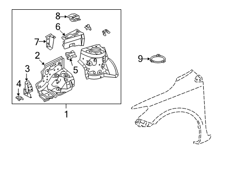 2009 Toyota Corolla Apron, Front Fender, Front RH Diagram for 53711-12280