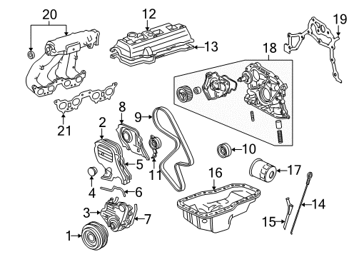 2000 Toyota Solara Engine Parts, Mounts, Cylinder Head & Valves, Oil Pump, Crankshaft & Bearings Diagram