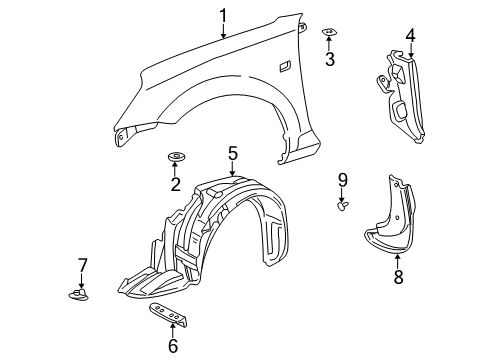 2001 Toyota MR2 Spyder Mudguard Sub-Assy, Front Fender, RH Diagram for 76621-17030-G0