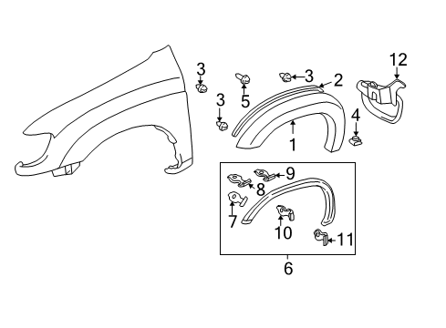 2002 Toyota Tundra RETEINER, Outside MOULDING Diagram for 75392-0C020