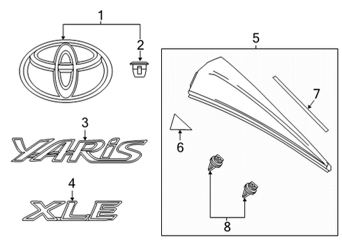 2020 Toyota Yaris Back Door Name Plate Diagram for 75442-WB004