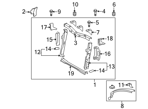 2011 Scion xB Support Sub-Assy, Radiator, LH Diagram for 53203-12480