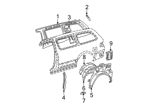 2000 Toyota Sienna Panel, Roof Side, Inner LH Diagram for 61732-08010