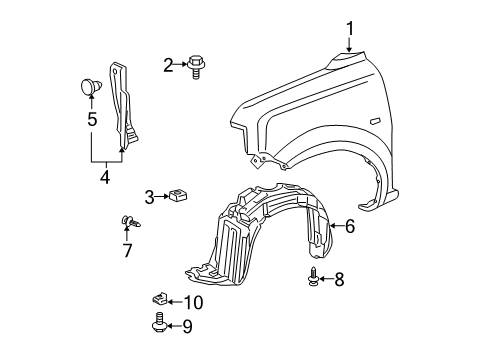 2004 Scion xB Protector, Front Fender Diagram for 53828-52031