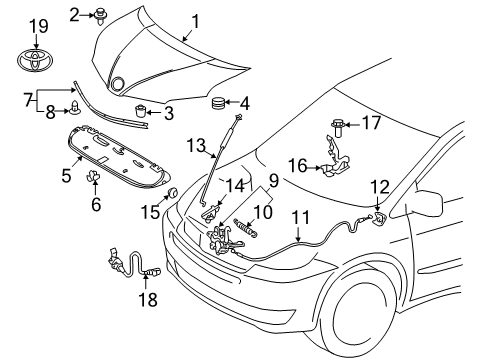 2012 Toyota Sienna Clip, Hood Support Rod Diagram for 53454-52010