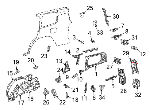 2008 Toyota Land Cruiser Gusset Sub-Assy, Quarter Wheel House, RH Diagram for 61061-60100