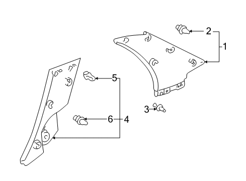 2001 Toyota Echo Garnish, Rear Seat Side, RH Diagram for 62551-52070-B0