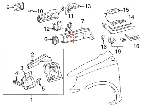 2004 Scion xB Apron Assembly, Driver Side Diagram for 53702-52030