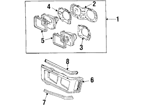 1985 Toyota Van Driver Side Headlamp Housing Sub-Assembly Diagram for 81106-87010