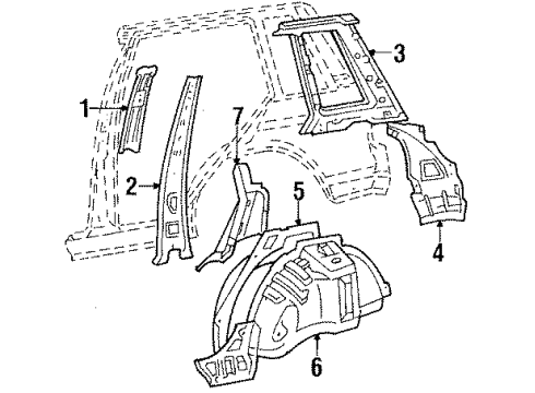 1987 Toyota Tercel Panel, Roof Side, Inner Rear LH Diagram for 61736-16080