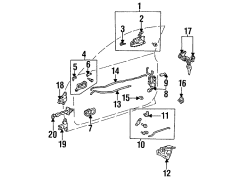 1995 Toyota Celica Front Door Lock Assembly, Left Diagram for 69320-20680