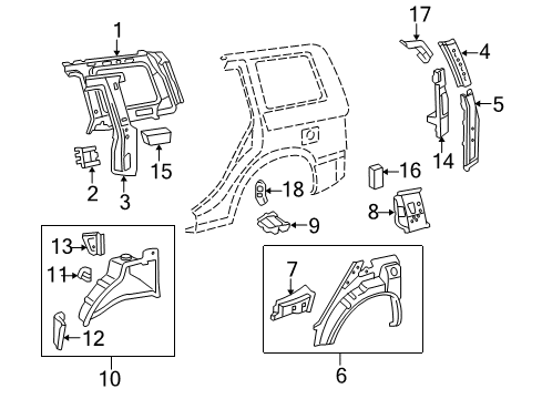 2007 Toyota Highlander Inner Structure - Quarter Panel Diagram 1 - Thumbnail