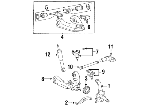 1992 Toyota Pickup Front Suspension Components, Lower Control Arm, Upper Control Arm, Stabilizer Bar Diagram