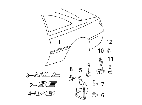 1999 Toyota Solara Body Side Molding, Rear Driver Side Diagram for 75652-06020-E1