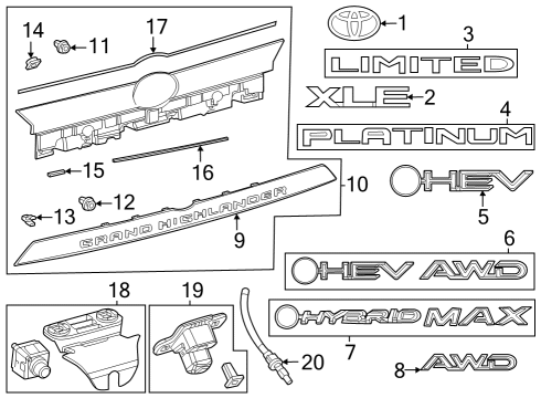 2024 Toyota Grand Highlander EMBLEM ASSY, GRADE P Diagram for 75440-0E031