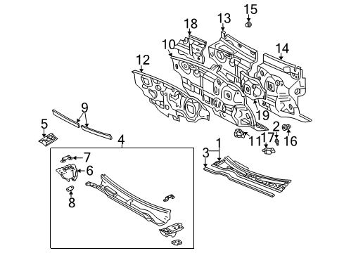 2004 Toyota Camry Retainer, Front Panel Upper Reinforcement Diagram for 55727-33030