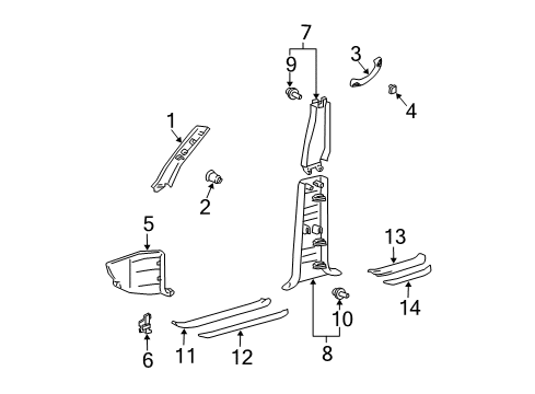 2005 Toyota 4Runner Garnish, Center Pillar, Upper RH Diagram for 62411-35030-E0