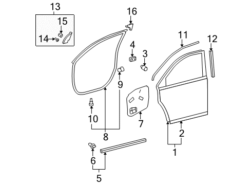 2009 Toyota Highlander Clip, Front Door Weatherstrip Diagram for 67869-24010