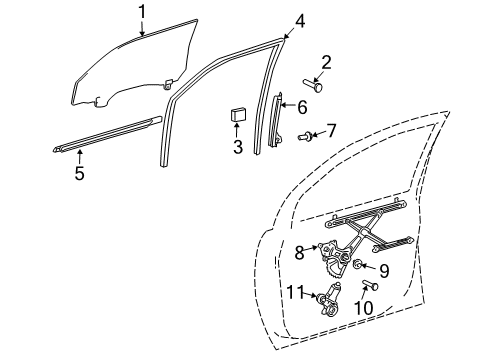 2008 Toyota Sienna Glass Sub-Assy, Front Door, LH Diagram for 68102-AE020